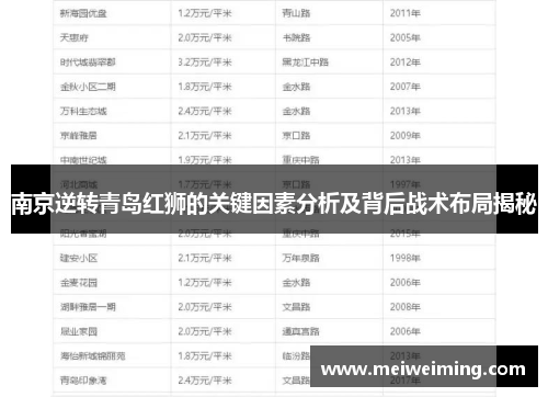 南京逆转青岛红狮的关键因素分析及背后战术布局揭秘